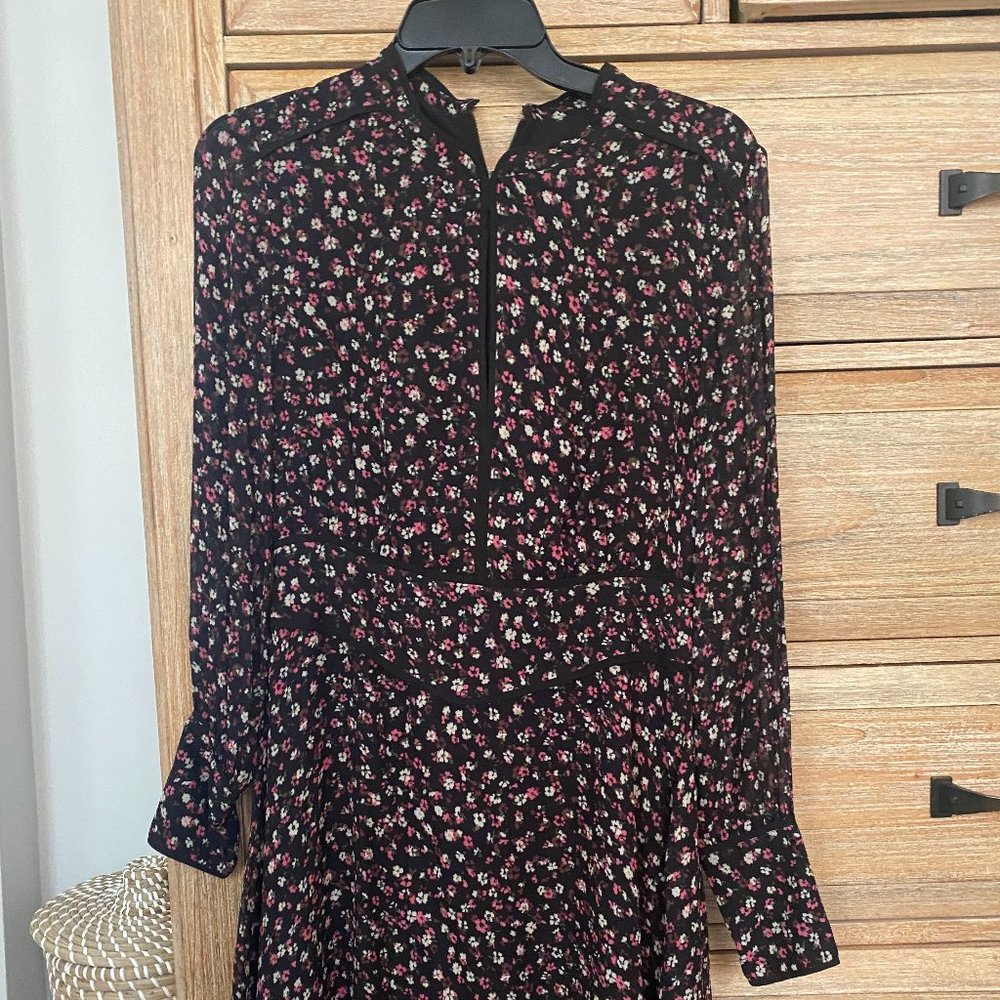 All Saints long sleeve black Kay Pepper Floral Dress, Size 4
